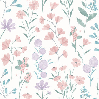 Dutch Wallcoverings Flora M883-06 - Wit / Roze