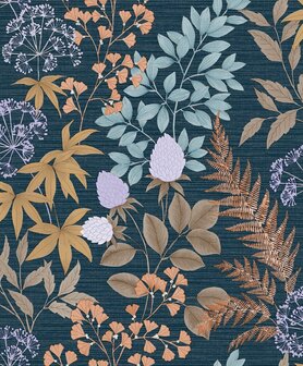 Dutch Wallcoverings Flora M871-91D - Blauw / Beige