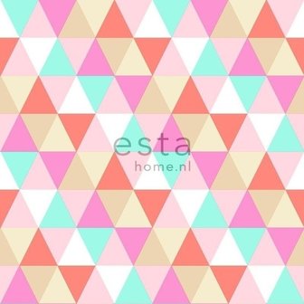 Everybody Bonjour behang 138714 - Turquoise - Roze - Rood