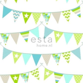 Everybody Bonjour behang 138719 - Turquoise - Groen