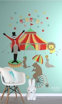 Everybody Bonjour PhotowallXL Circus 158703 - Turquoise - Rood - Geel