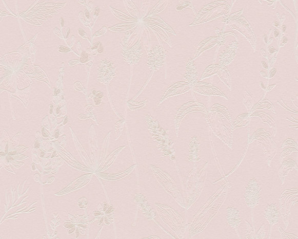 AS Creation Trendwall | 37363-3 - 373633 roze met zacht zilver glitter in bloem