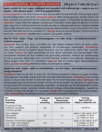 Rasch Papier- en Vinylbehanglijm - 250gr (6   7 Rollen)