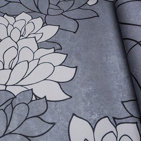 zilver grijs betonlook met zacht taupe bloemen vinyl op vlies