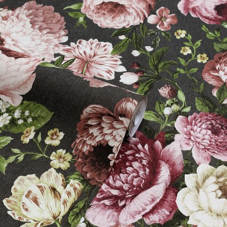 Arthouse Tapestry Floral Charcoal/Pink 297305