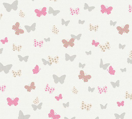 AS Creation Attractive 36933-2 - 369332 Wit met roze vlinders / Grijs