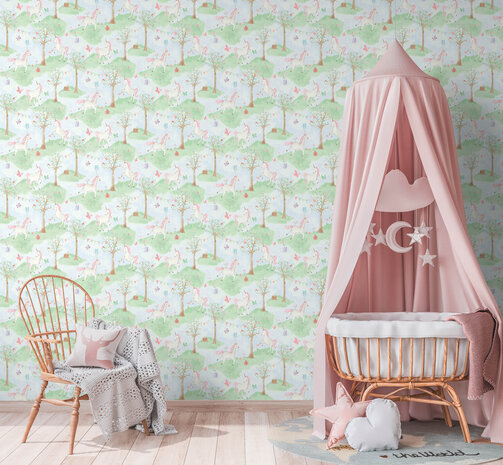 Dutch Wallcoverings Little Kids JS2002 groen - roze