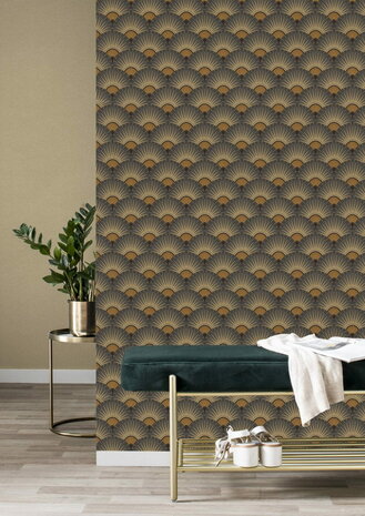 Rasch Selection Collectie 637625 Kimono Zwart Goud