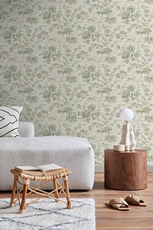 Esta Home Vintage Flowers beige - groen 139400 (*Gratis Lijm Actie) - Groen - Beige