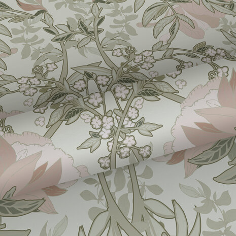 Esta Home Vintage Flowers groen - beige 139418 (*Gratis Lijm Actie) - Groen - Beige