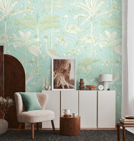 AS Creation The Wall Travel Styles Turquoise - 39206-1 - 392061 - Blauw / Groen / Wit