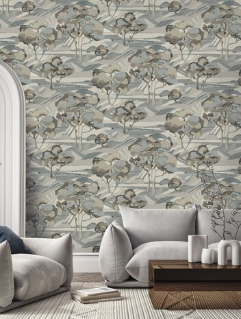 HookedOnWalls NATURAL CHIC MOUNT ETNA 32632 Blauw / Crème (Incl. Gratis Lijm*)