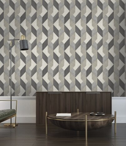 HookedOnWalls NATURAL CHIC VICENTIO 32660 Wit / Grijs (Incl. Gratis Lijm*)