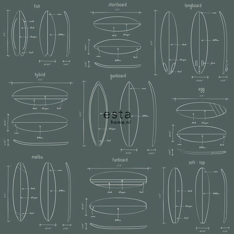 Esta Regatta Crew - Surf Edition 128870 - Groen - Blauw Behang