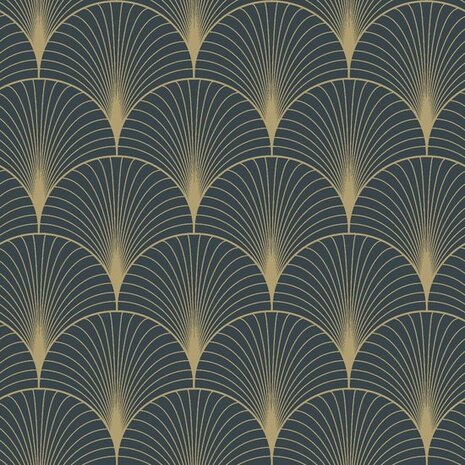 Esta Art Deco 139231 - Goud - Blauw Behang