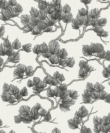 Dutch Wallcoverings Wall Fabric pine tree white/black WF121014 Behang