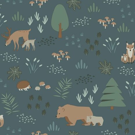 Esta Home Forest Friends Blauw 139248 - Blauw Behang