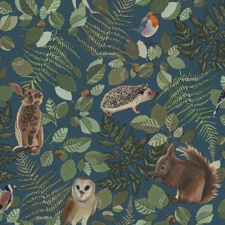 Esta Home Forest Friends Blauw Groen 139250 - Groen - Blauw Behang