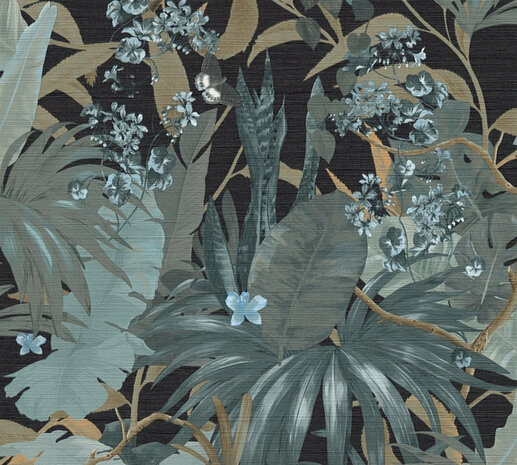 AS Creation Desert Lodge 38522-2 - 385222 Turquoise Jungle / Blauw / Groen / Zwart Behang