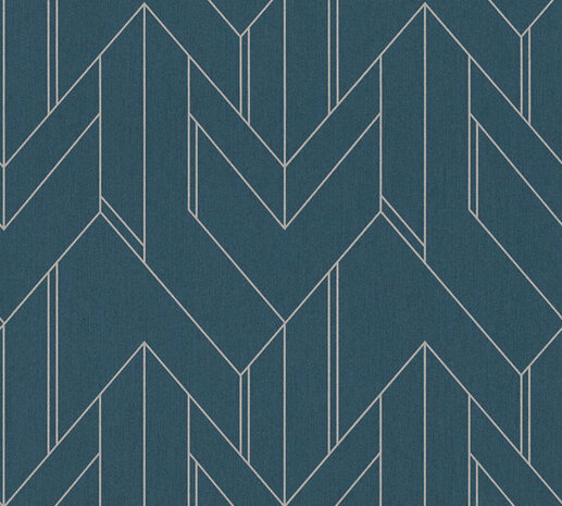 AS Creation Villa 37369-5 - 373695 Blauw Geometrisch / Zilver Behang