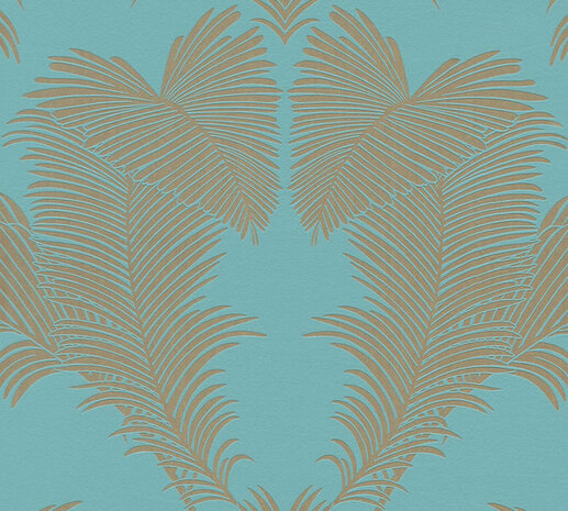 AS Creation Trendwall 2 - 37959-4 - 379594 Turquoise Palmblad / Blauw / Groen / Goud Behang