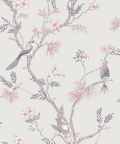 Noordwand Secret Garden G78491 Grijs - Roze Behang