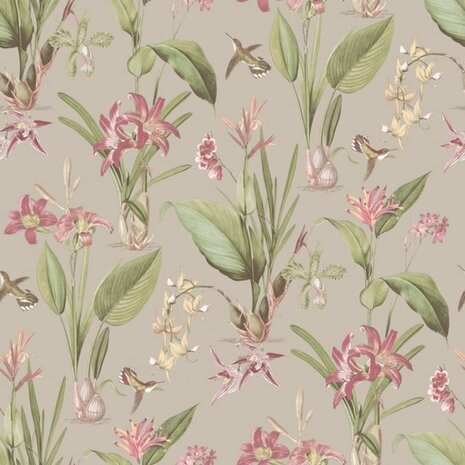 Noordwand Secret Garden G78507 Bruin - Grijs - Groen - Roze Behang