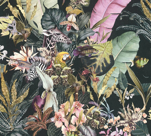 AS Creation Dream Flowery 38176-1 - 381761 - Multicolour / Zwart Behang