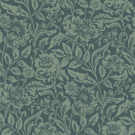 Esta Home Vintage Flowers blauw - groen 139429 - Groen - Blauw Behang