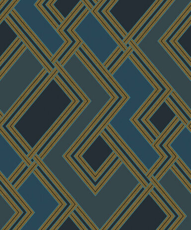 Dutch Wallcoverings Asperia 177502 donkerblauw - goud Behang