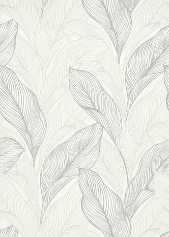 Dutch Wall Decor Fashion for Walls - bladeren wit zilver vlies Behang