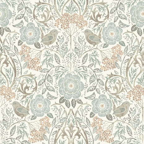 Esta Home Vintage Flowers wit - groen 139294 - Wit - Groen Behang