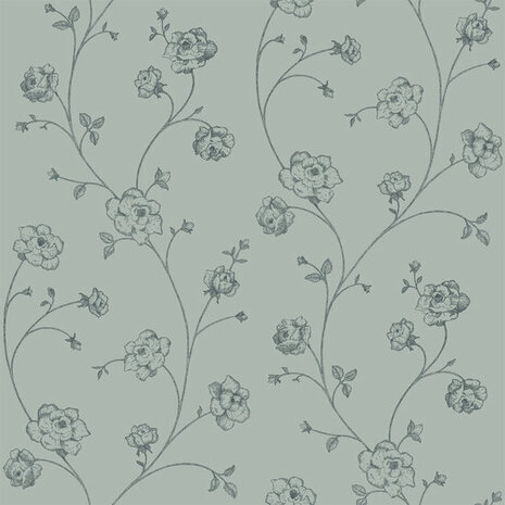 Esta Home Vintage Flowers blauw - groen 139314 - Groen - Blauw Behang