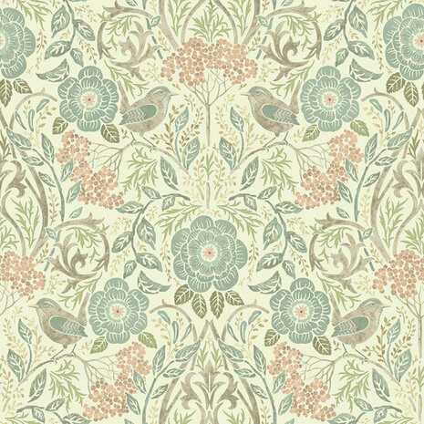 Esta Home Vintage Flowers wit - blauw 139323 - Wit - Blauw Behang
