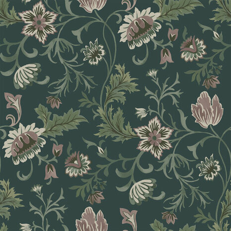 Esta Home Vintage Flowers blauw - groen 139415 - Groen - Blauw Behang