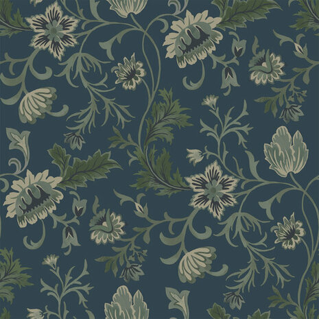 Esta Home Vintage Flowers blauw - groen 139416 - Groen - Blauw Behang