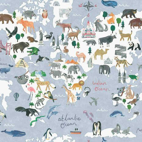 Dutch Wallcoverings Dream Catcher Animal Maps Blauw 13250 Behang