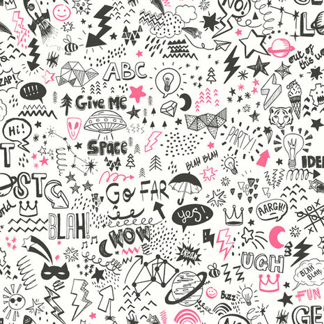 Dutch Wallcoverings Dream Catcher Doodle Wit - Roze 13340 Behang