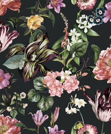 Noordwand Flora MB 47460 Zwart - Groen - Multi Behang