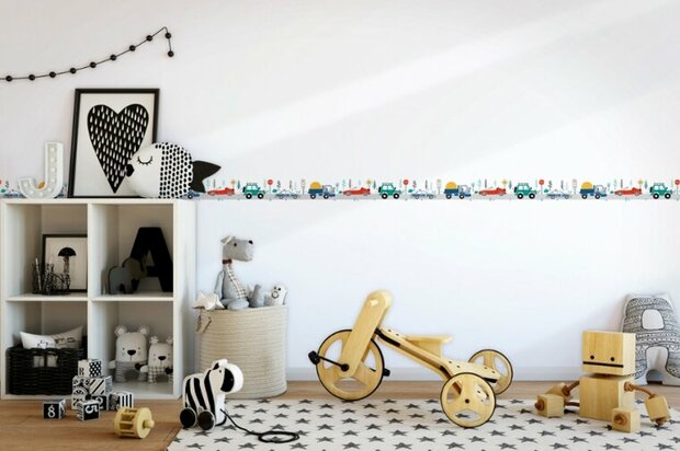 Noordwand Kids Walls Little Adventures Randje 45845 Grijs - Groen - Geel - Rood Behang