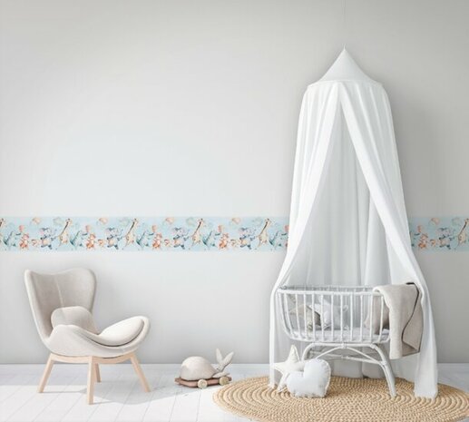 Noordwand Kids Walls Little Adventures Randje 45864 Blauw - Groen - Bruin Behang