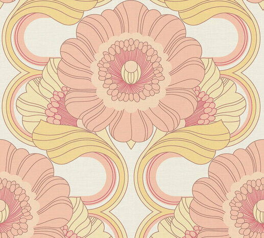 AS Creation Retro Chic - 39530-5 / 395305 Geel - Roze Behang