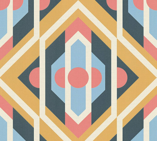 AS Creation Retro Chic - 39531-4 / 395314 Blauw - Geel Behang