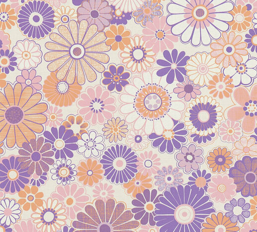 AS Creation Retro Chic - 39535-1 / 395351 Paars - Oranje Behang