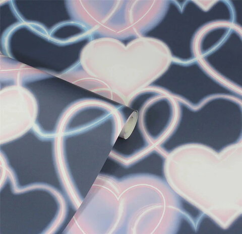 Arthouse Signature Collection behang Neon Heart Wall Navy Pink 925605