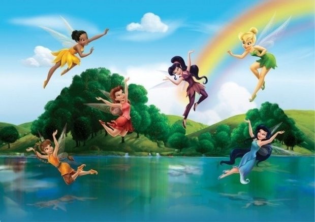 AG Design Fotobehang Disney Fairies with Rainbow FTD2222