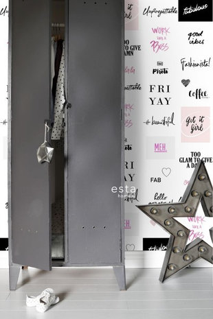 Esta #FAB Parisian vlies wallpaper XXL 158817 - Zwart - Roze