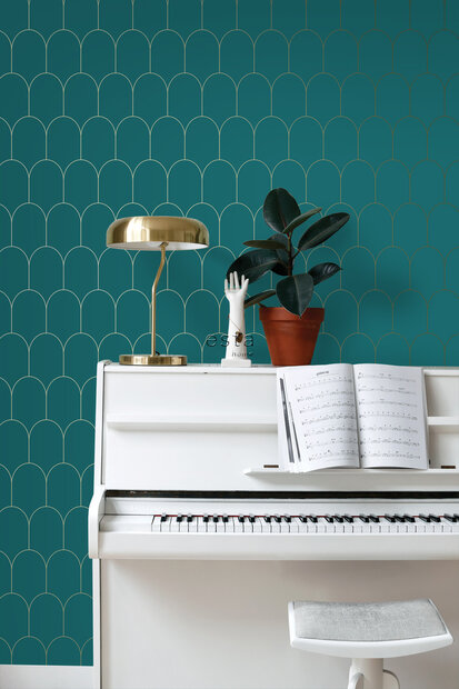 Esta Art Deco 139205 (incl. Gratis Lijm*) - Groen - Goud - Blauw