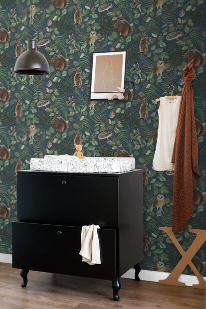 Esta Home Forest Friends Blauw Groen 139250 (incl. Gratis Lijm*) - Groen - Blauw