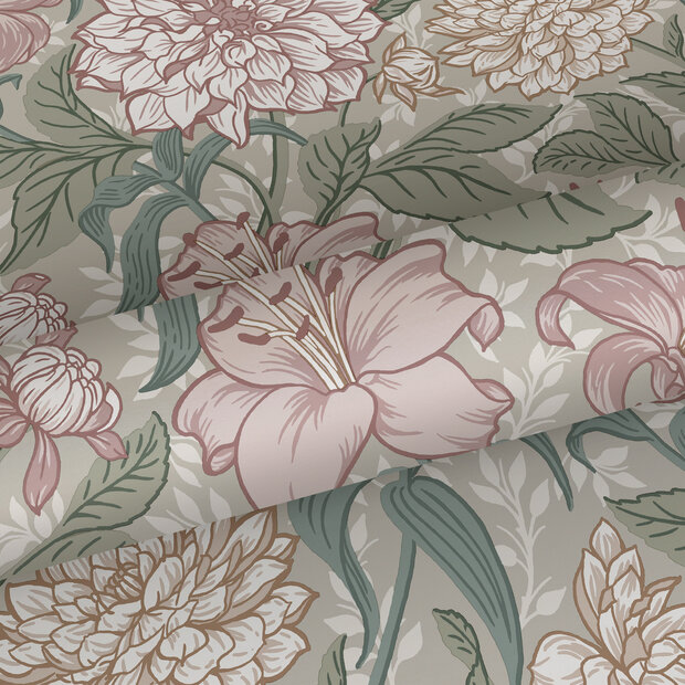 Esta Home Vintage Flowers roze - groen 139377 (incl. Gratis Lijm*) - Roze - Groen
